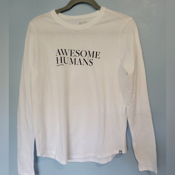 Figs Awesome Humans Long Sleeve Cotton Tee Size Small White - Picture 1 of 7